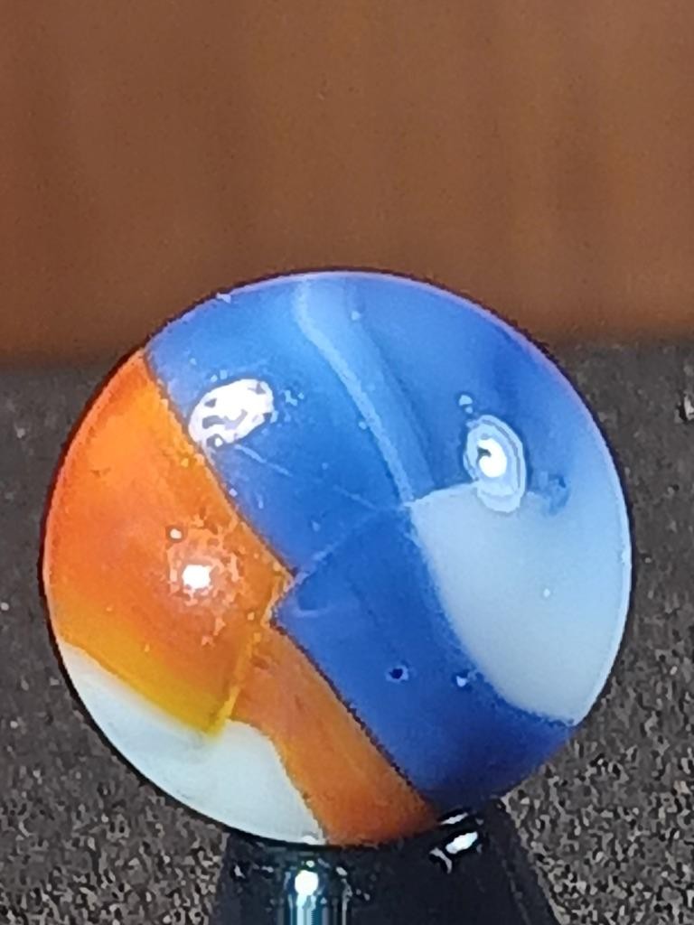 5/8″ Akro Marble King Fiery Orange Red Royal Blue Ribbon GOOD Marble B163