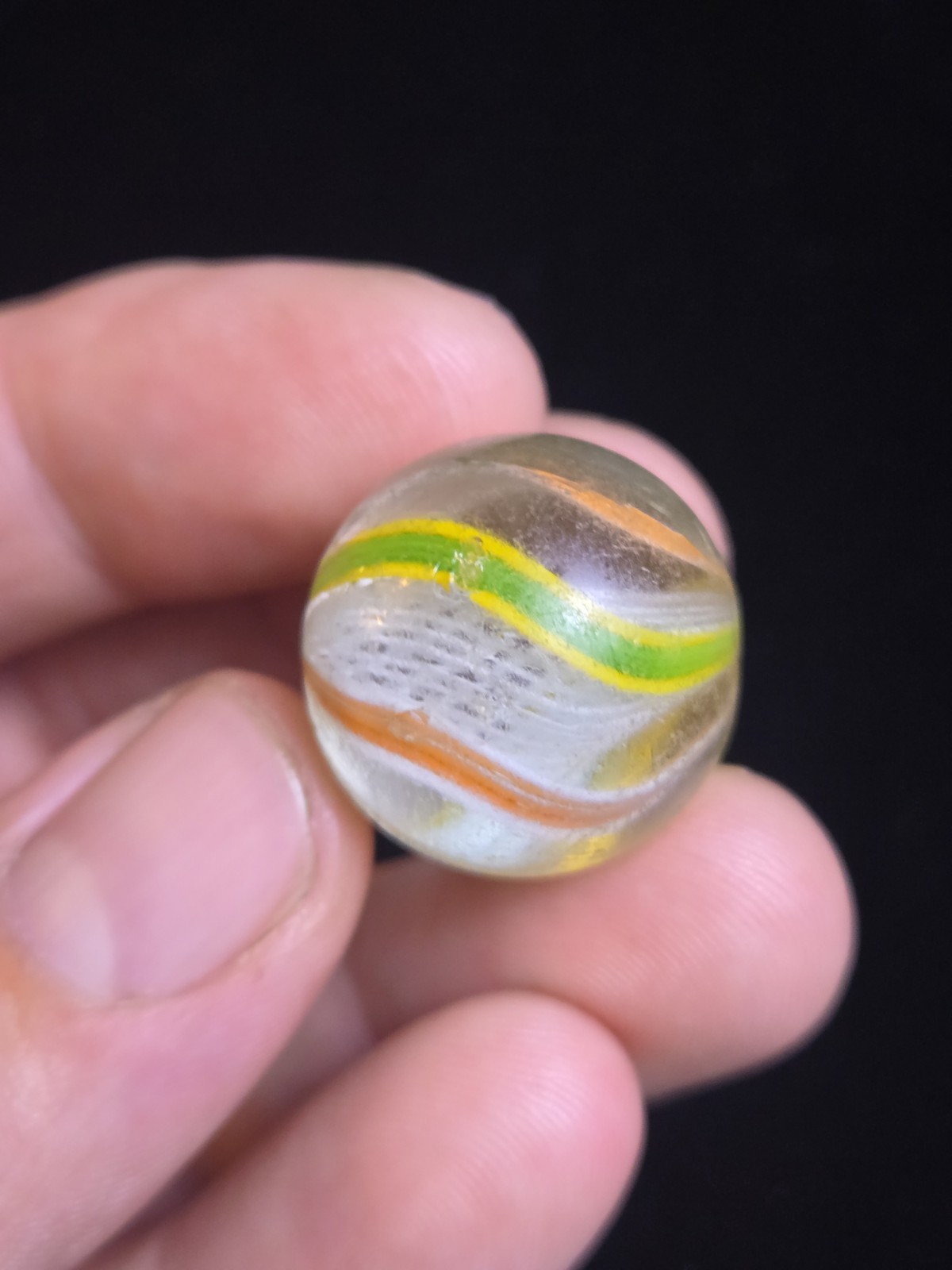 Handmade Vintage Latticinio Core Multi-Color RibbonPontil Marble – 11/16″