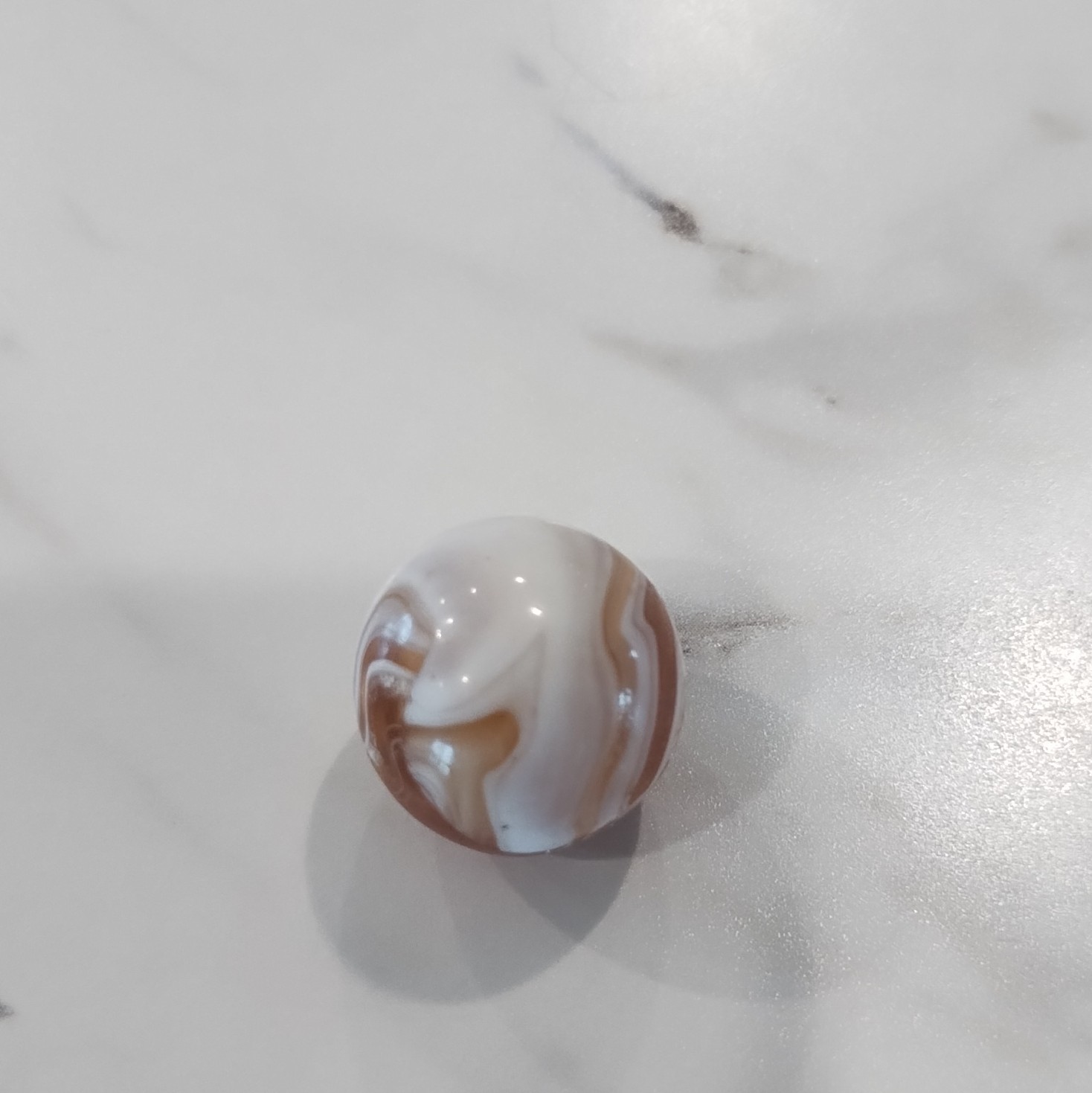 20mm Single Brown & White Swirl Glass Marble, Machine Made