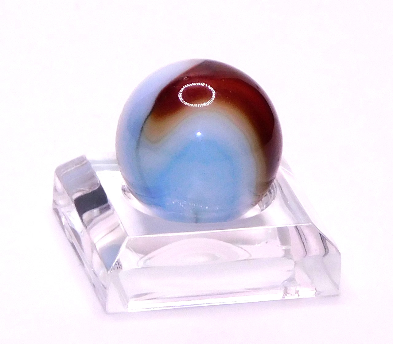 Vintage Marble UV Reactive Glass Sky Blue Brown Red Swirl Opaque 0.63″ Mint #U-1