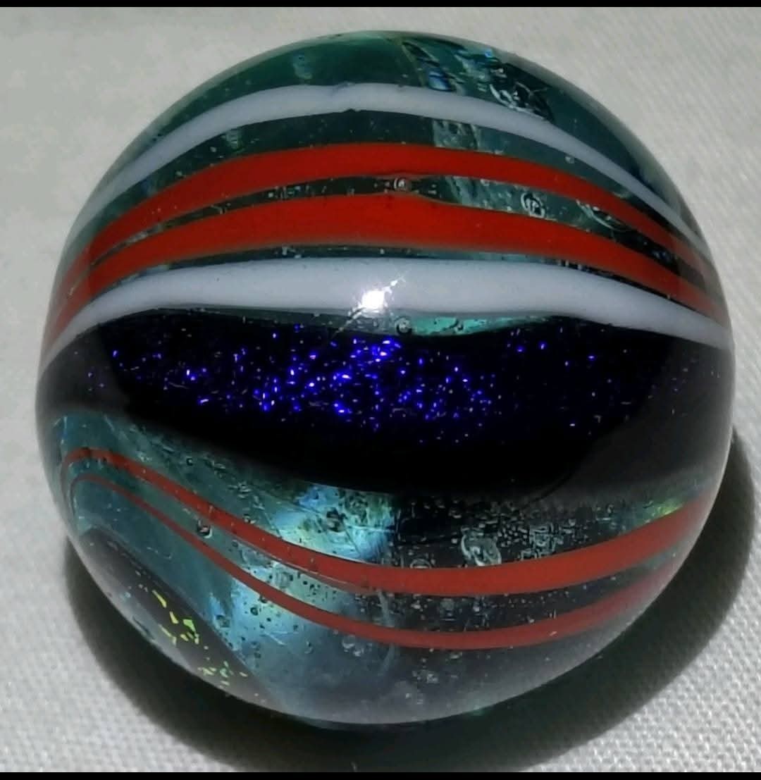 Vintage Paul Katherman Marble Double Swirl Blue Black White Red Gold SIGNED 2004