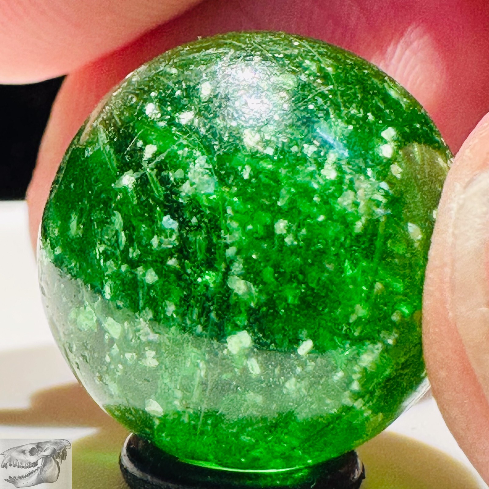 Handmade Green Mica Marble, 11/16 inch, Near Mint, 1860-1920, Germany, S835