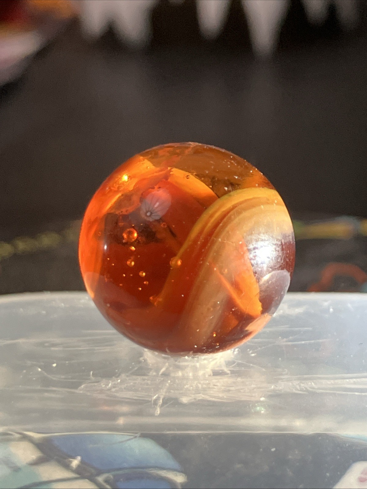 8pc Vitro Agate Marble Lot, Transparent Amber with Cream Swirl, Excellent Cond