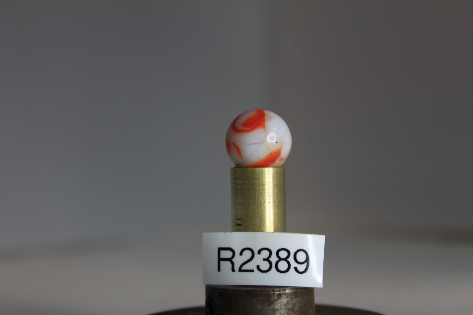 PELTIER GLASS MARBLE RED FLAME SPIRAL ZEBRA OPAQUE WHITE 5/8″ VINTAGE TARGET