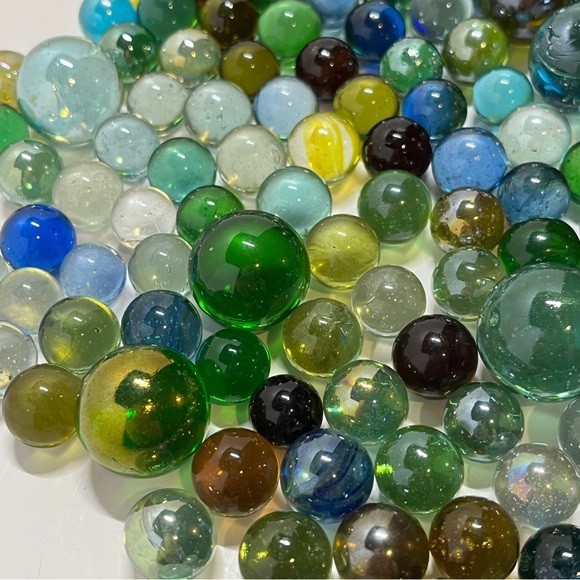 180+ Vintage Glass Marbles Clear Green Blue Mixed Lot Yellow Orange Red Pink