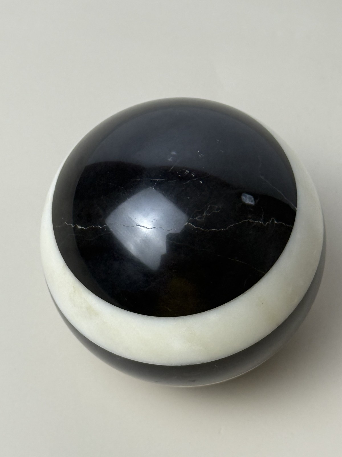 Vintage Black & White Striped Marble Stone Sphere 2.5″ Diameter