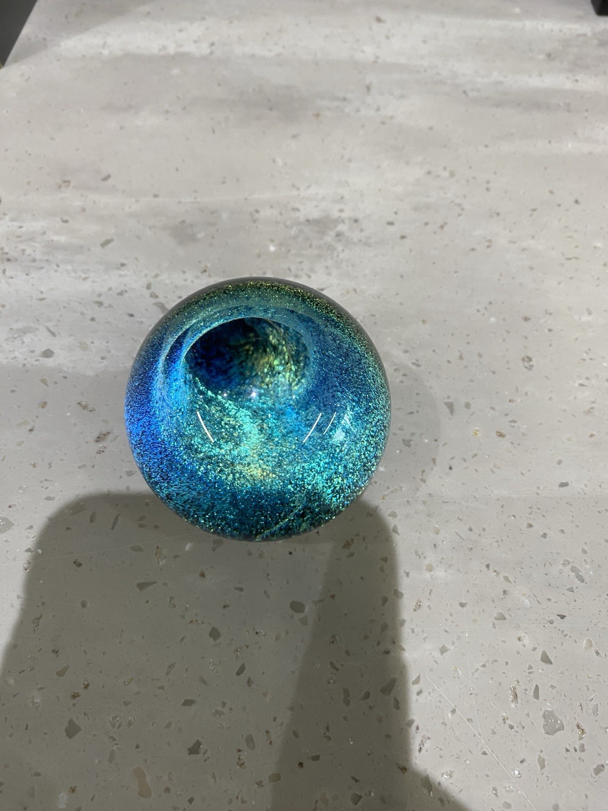 Kevin O’Grady Gold Drapes White Borosilicate Glass Marble Vortex Dichroic 2″ NEW