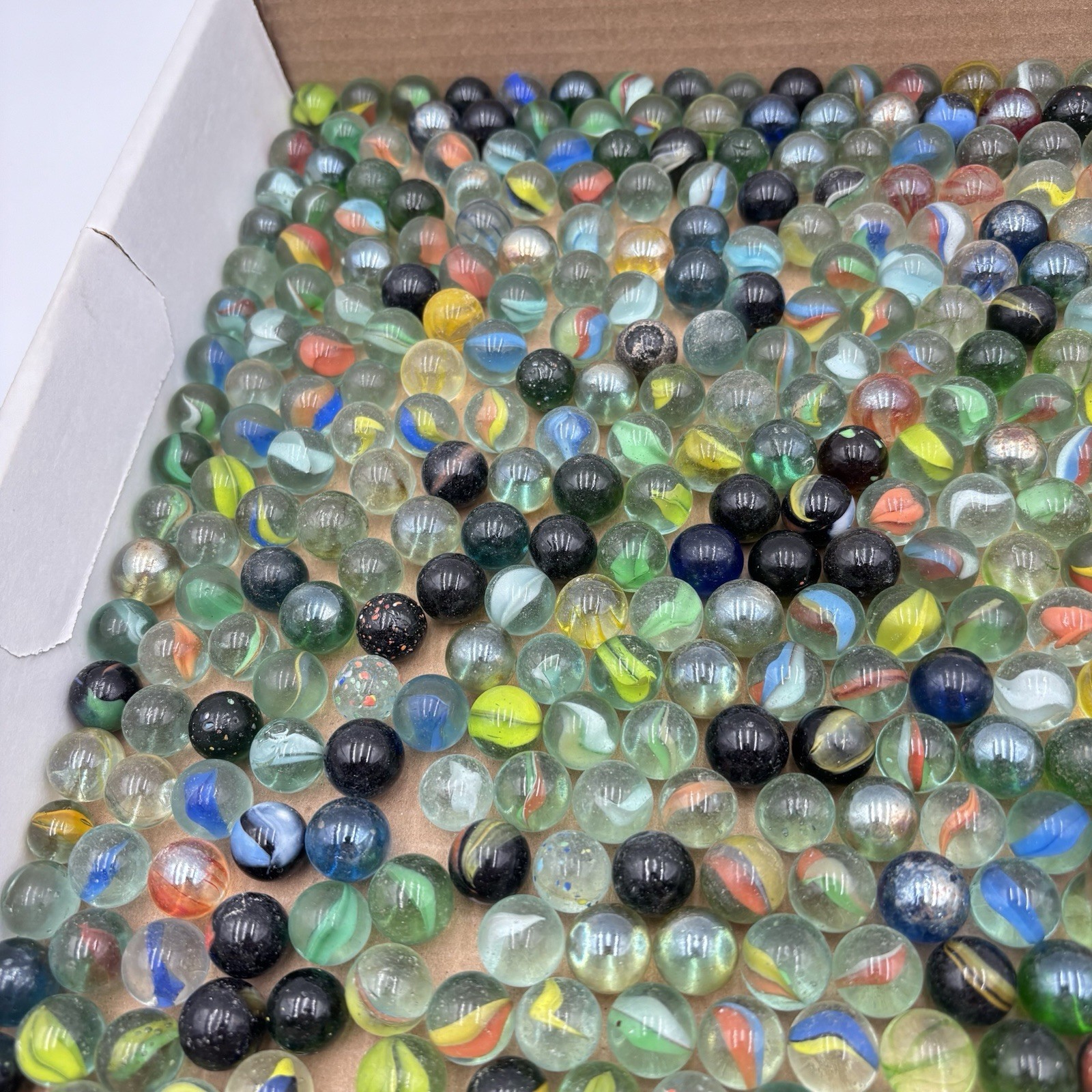 Vintage Glass Marbles Large Lot of 5 Lbs Mixed Swirls Cat’s Eye & More