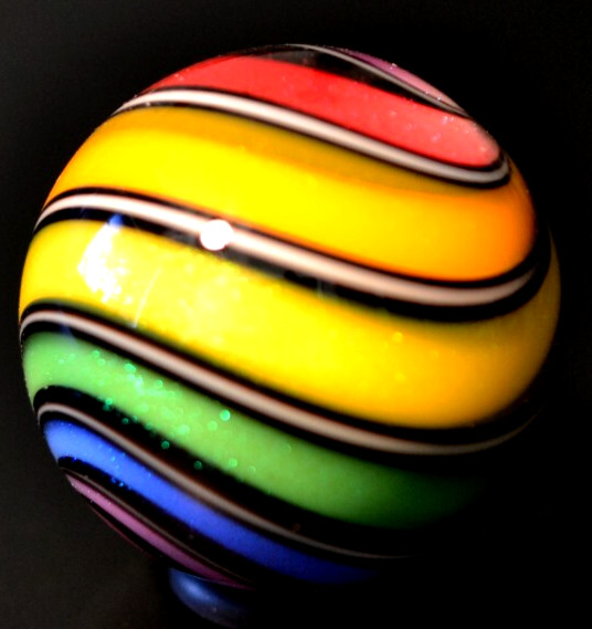 HOT HOUSE GLASS MARBLE/1.498″-DICHROIC BEACHBALL RAINBOW-REDISH PINK,LAVENDER+