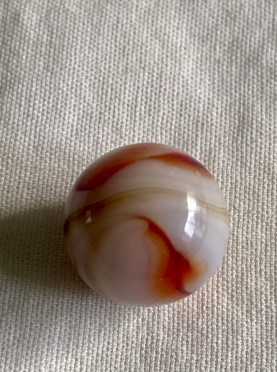 Pair Of Vtg Alley Agate Red & Yellow Swirl Marbles 1/2” & 9/16” (zzd7)