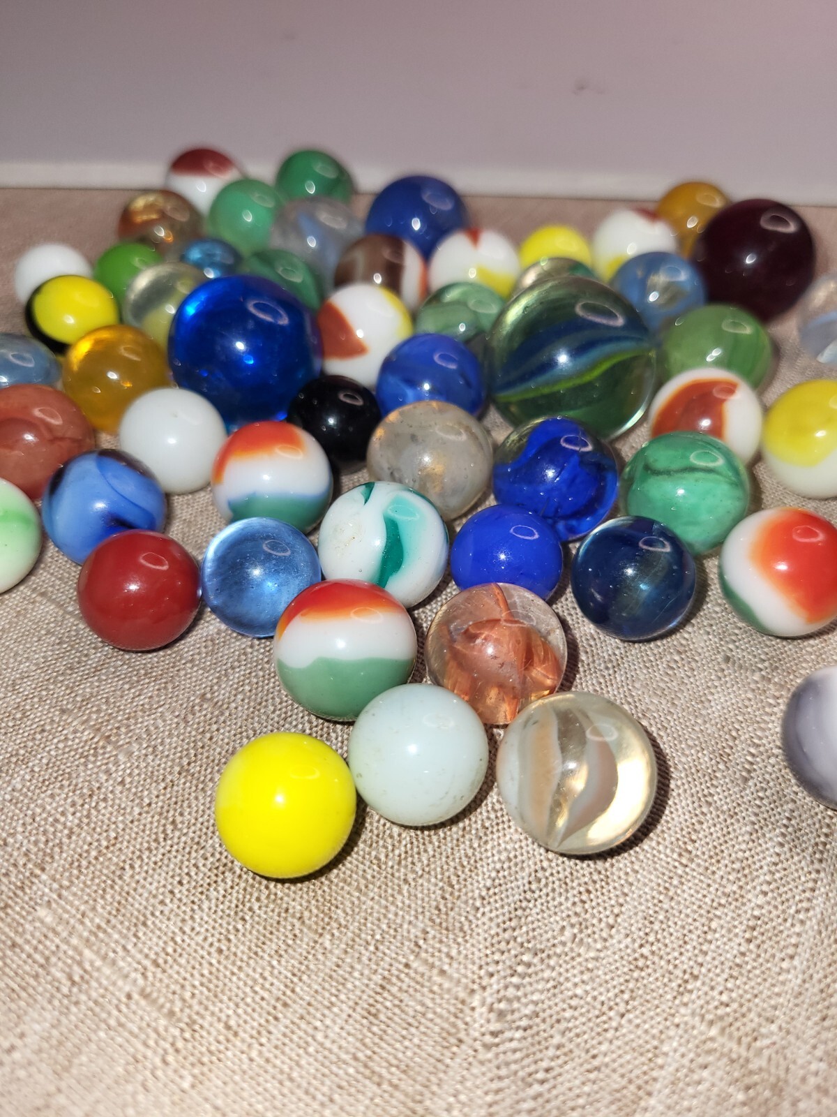 Vintage Mixed Lot Of 54 Marbles Vintage Solid Swirl & Other Toy Marbles