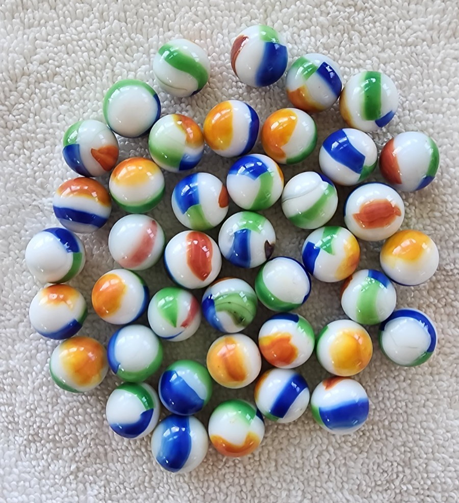 Vintage Glass Toy Marble Beach Ball Colored -White Swirl Lot Of 46