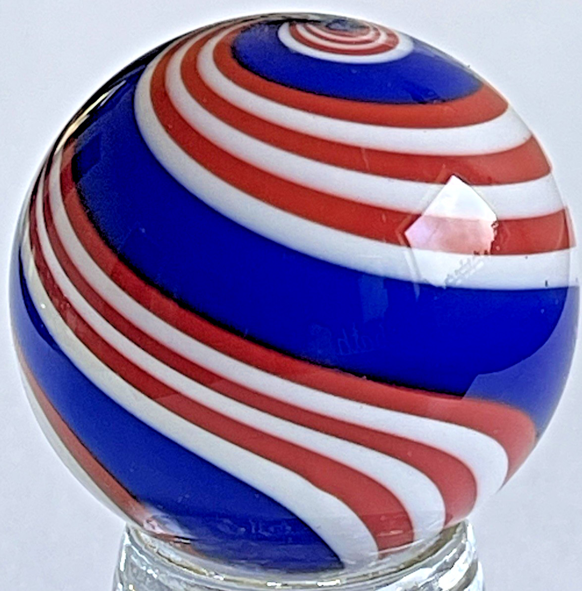 04 STEVE DAVIS SIGNED MARBLE HANDMADE GLASS ART RED WHITE & BLUE PATRIOTIC SWIRL