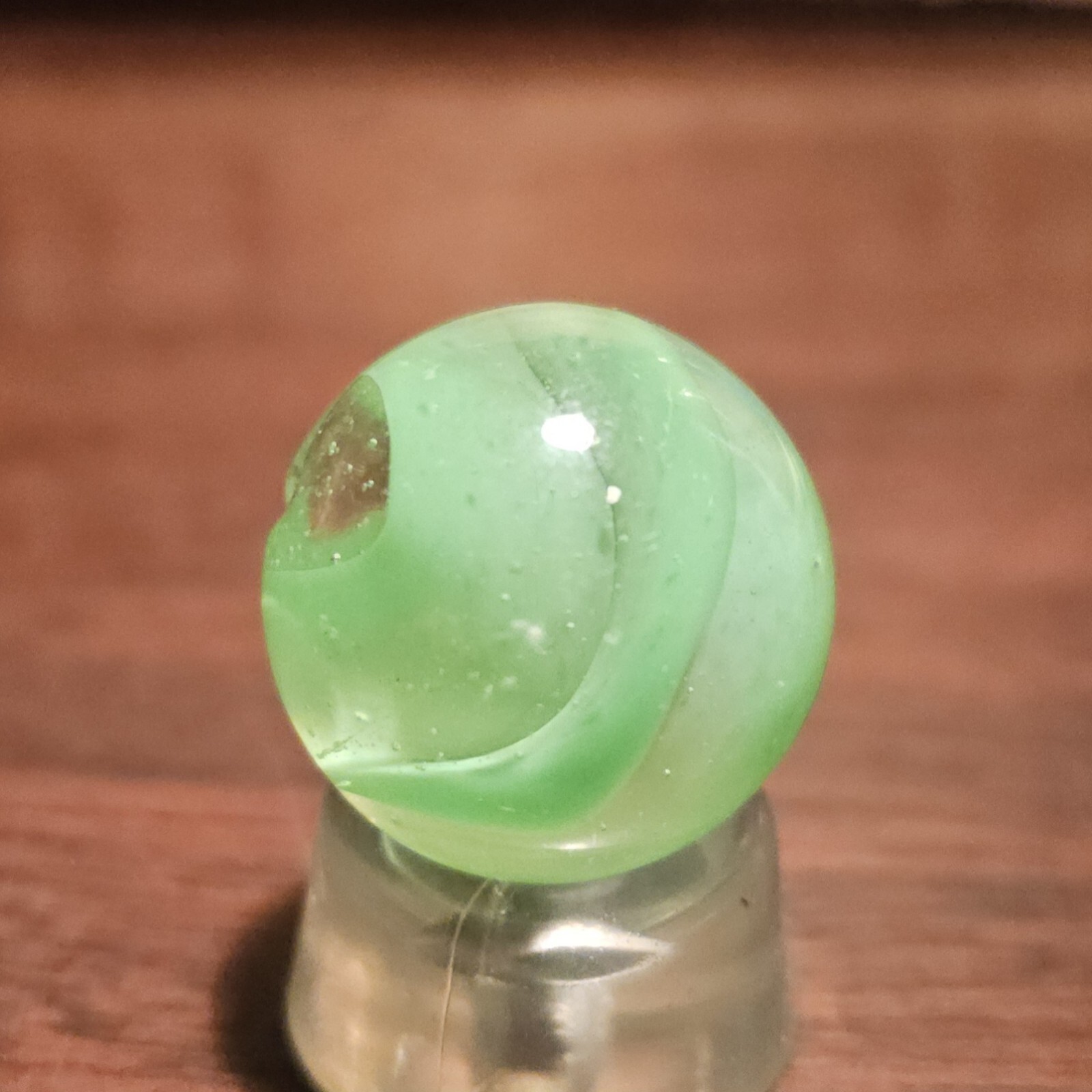 Vintage C E Bogard Hybrid Green in Clear O.94″ Diameter Shooter Glass Marble