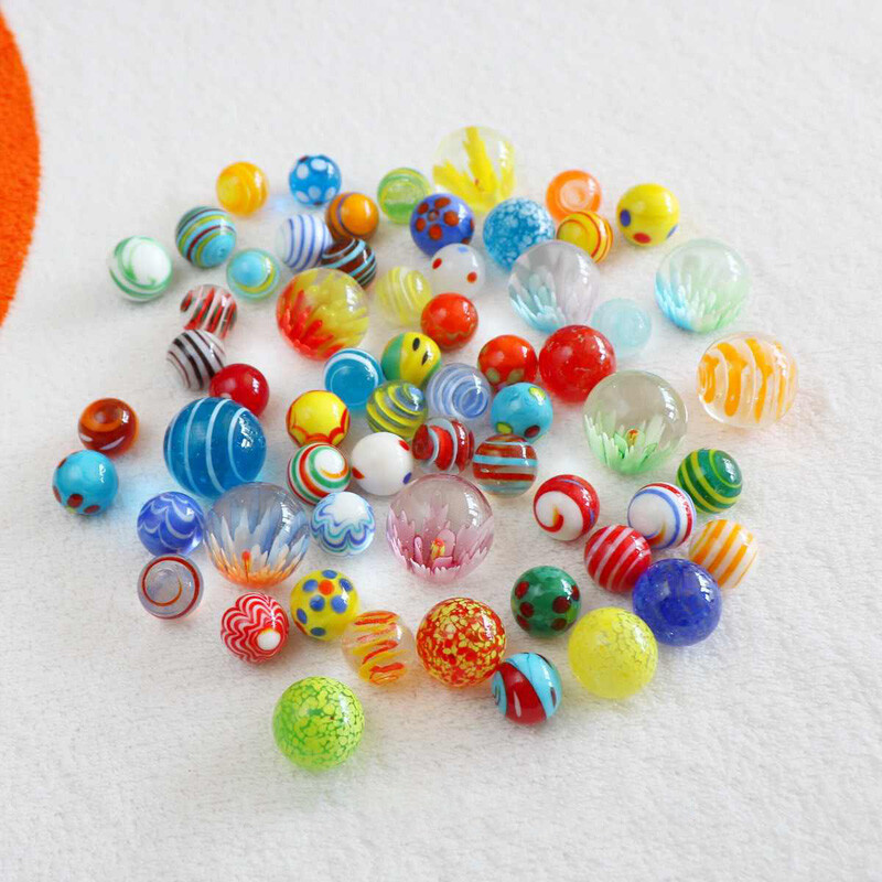 Traditional Classic Retro Glass Marbles In a Tin 61pcs Game Assorted Colour