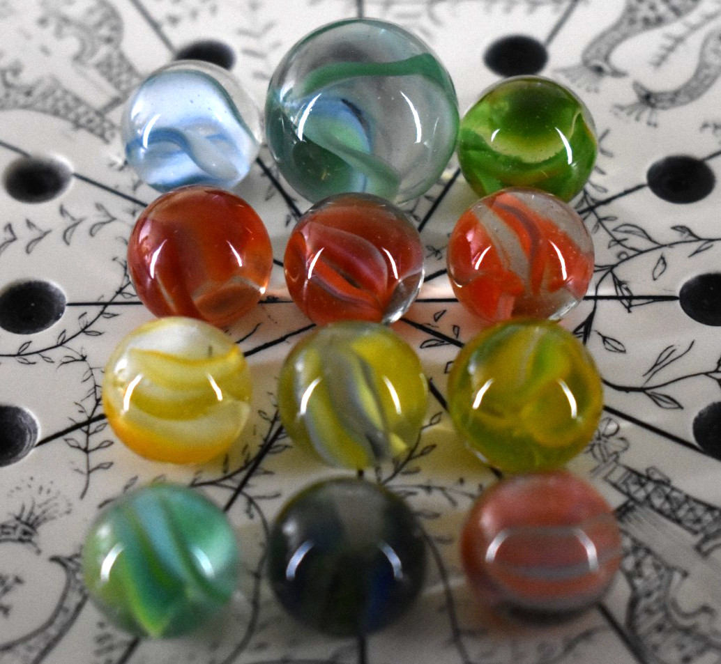 Vintage Vitro Agate 4 Vein Hybrid Cats Eye Marbles x11 Multi Color + Shooter .87