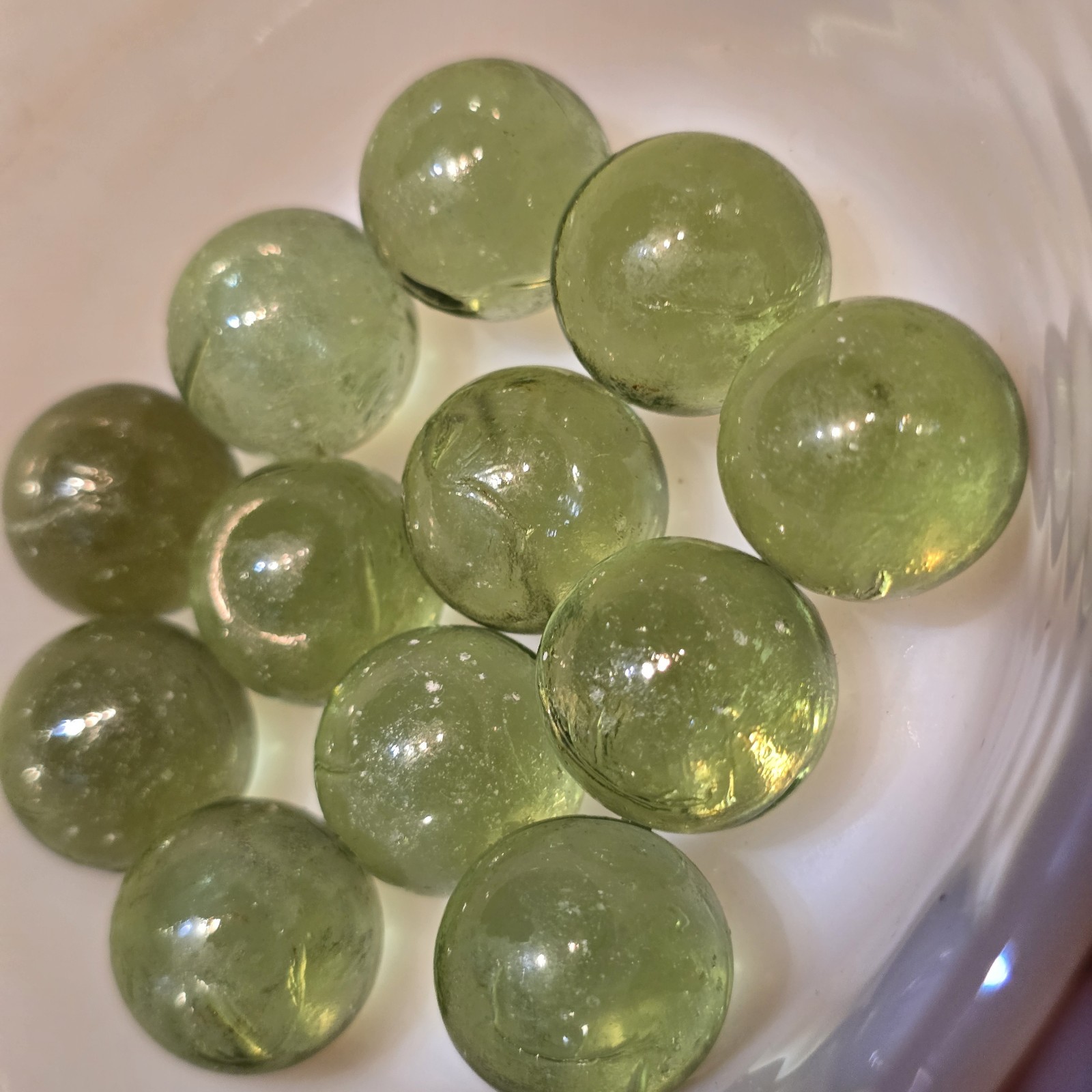 12 Railroad Marbles Made in 1910s Green Marbles Shooters Handmade