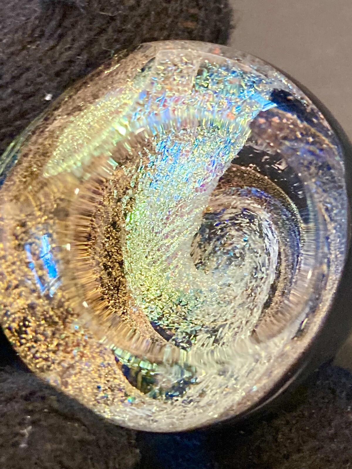 Glass Boro Marble Hand Made Art Rainbow Dichro Swirl Marble Art Sculpture