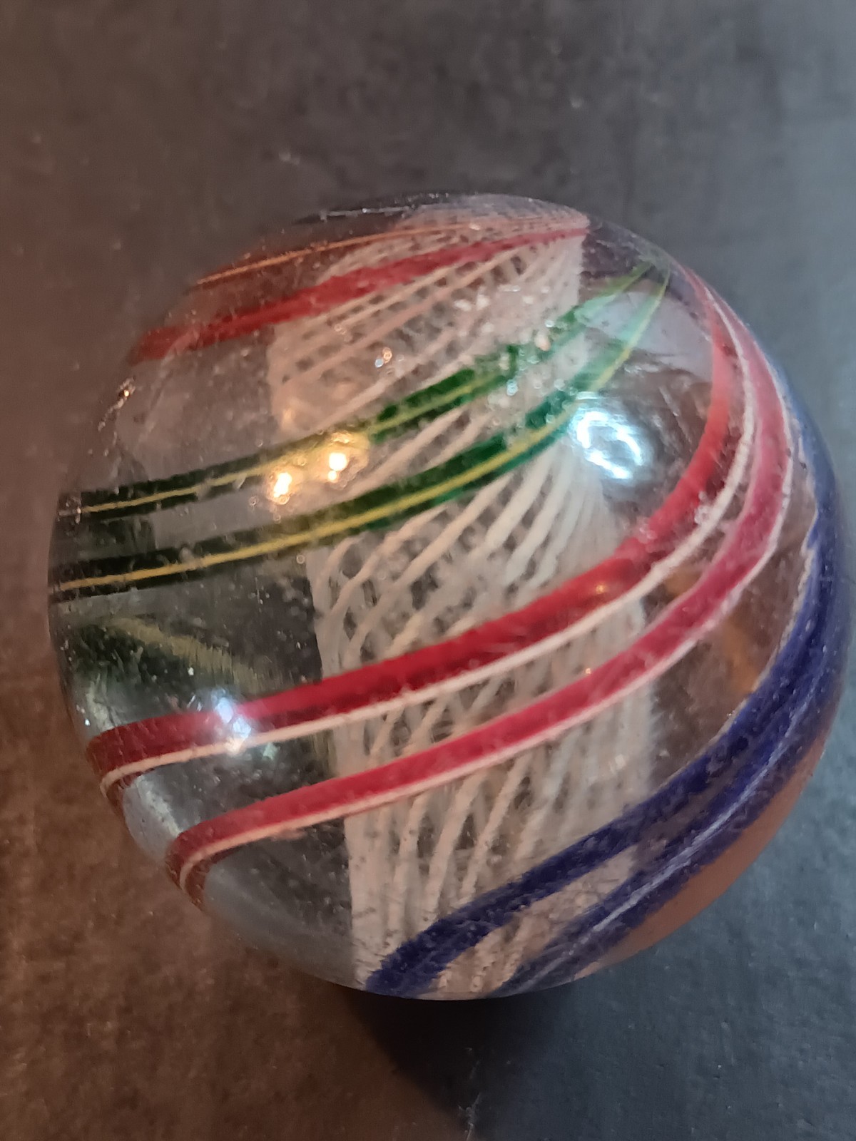 Handmade swirl Latticinio core Marble Vintage german Red Blue Green 1.84 inch