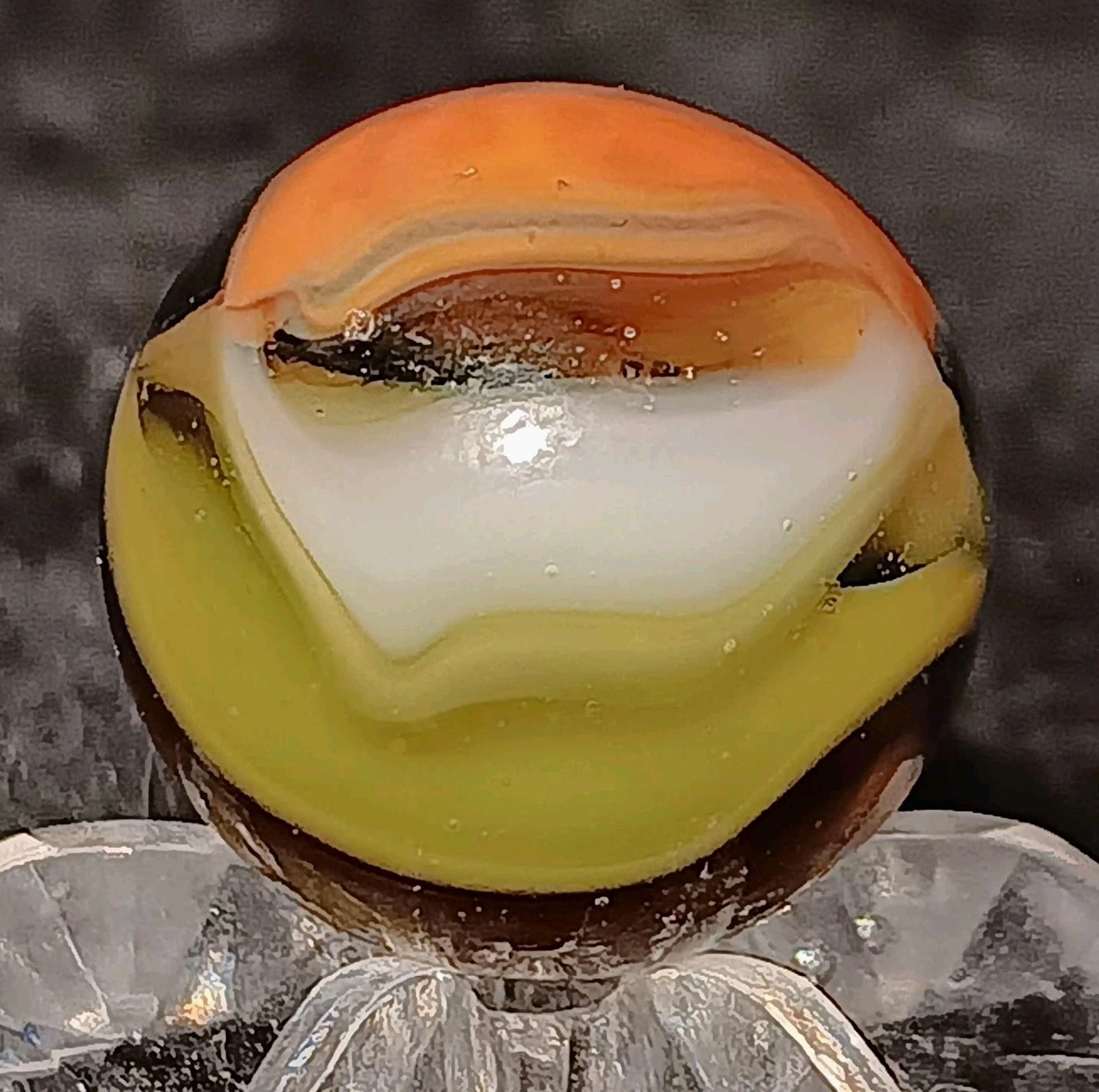 Vintage Pelter Glass NLR Multi-Color Rainbo Marble. 5/8″ Mint. Uv. Htf Example