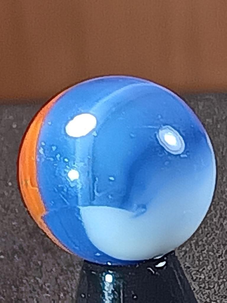 5/8″ Akro Marble King Fiery Orange Red Royal Blue Ribbon GOOD Marble B163