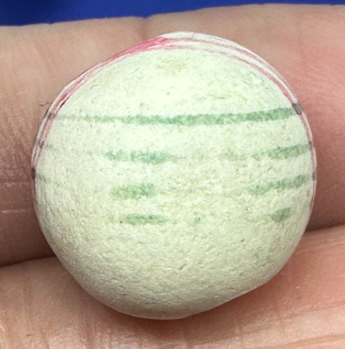 .75″ LINED CHINA MARBLE ANTIQUE GREEN RED 1800’s HANDMADE VINTAGE old toy