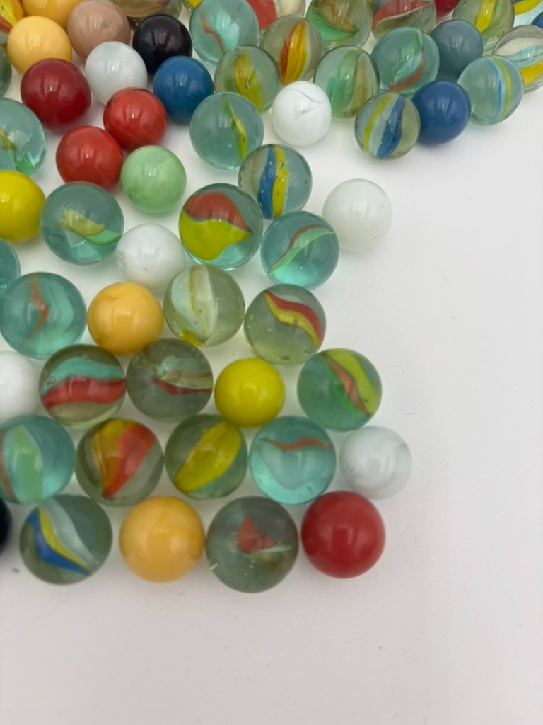 Glass Marbles Lot – Mixed Colors & Styles – Cats Eye – 150+ Marbles – Retro