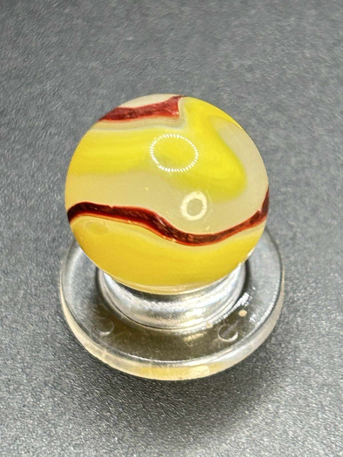 Vintage Akro Agate Egg Yolk Oxblood Marble 0.629” Multi Color UV Active