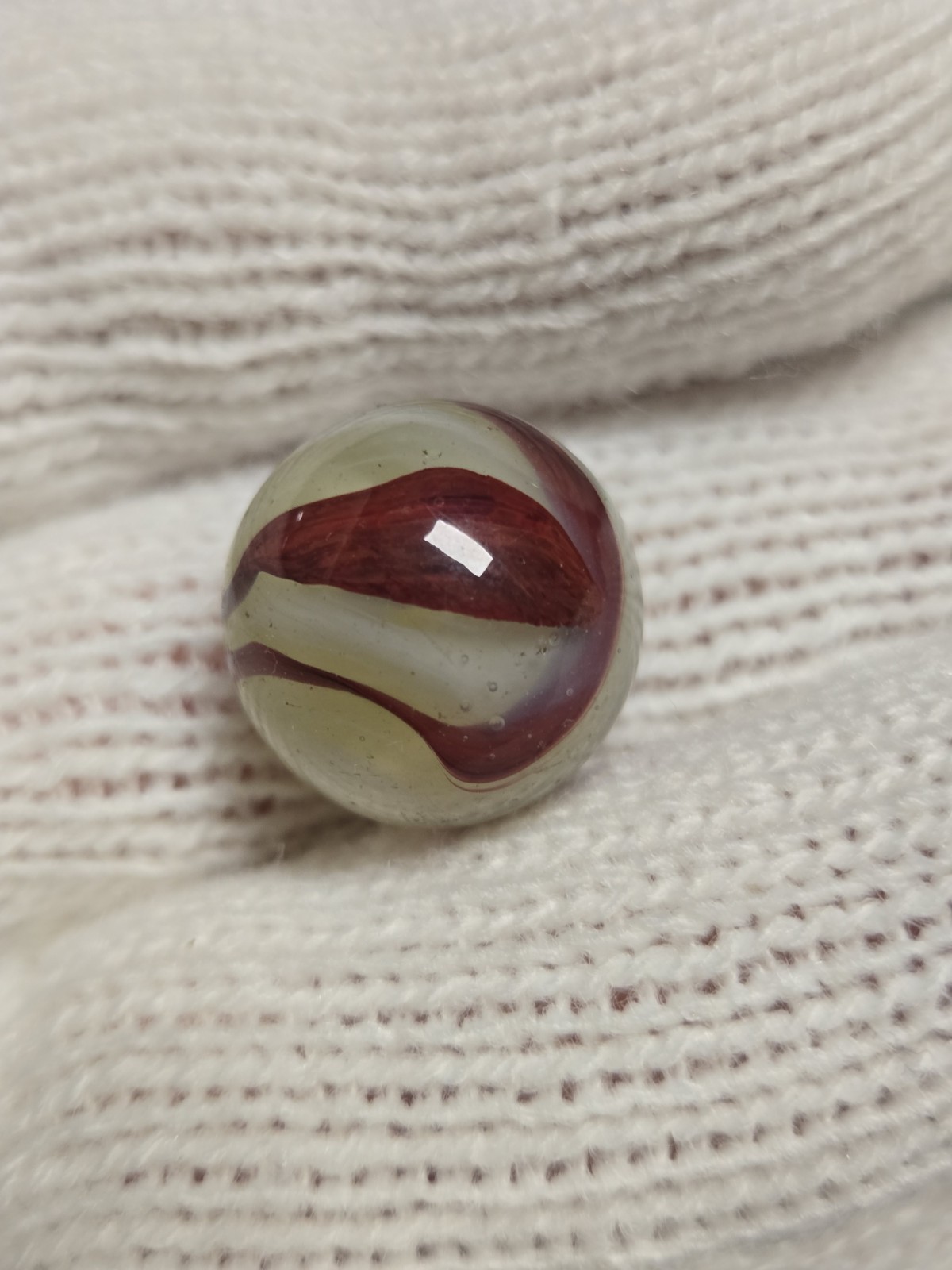 Nice Old Vintage Akro Agate Lemonade Oxblood Marble Fluorescent Glow Glass