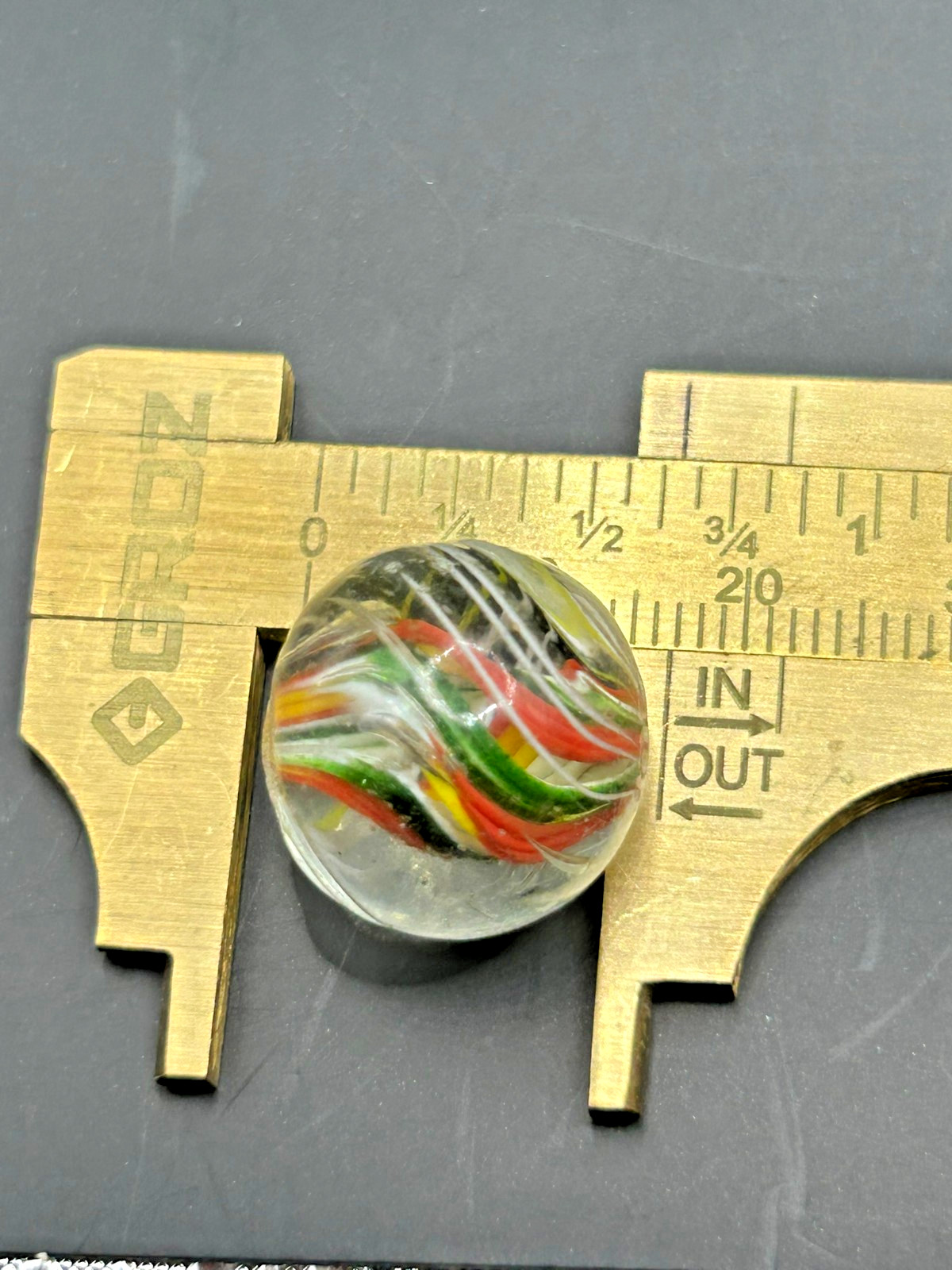 Antique German Jelly Divided Core w/Green AV & Latticino Marble 21/32″ NM- E2.6