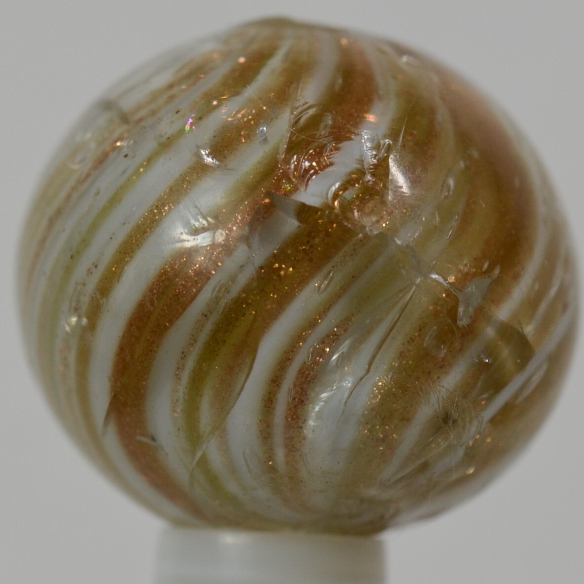 Handmade White Onionskin Lutz Marble, Larger 3/4 in, Polished, Germany, S1336