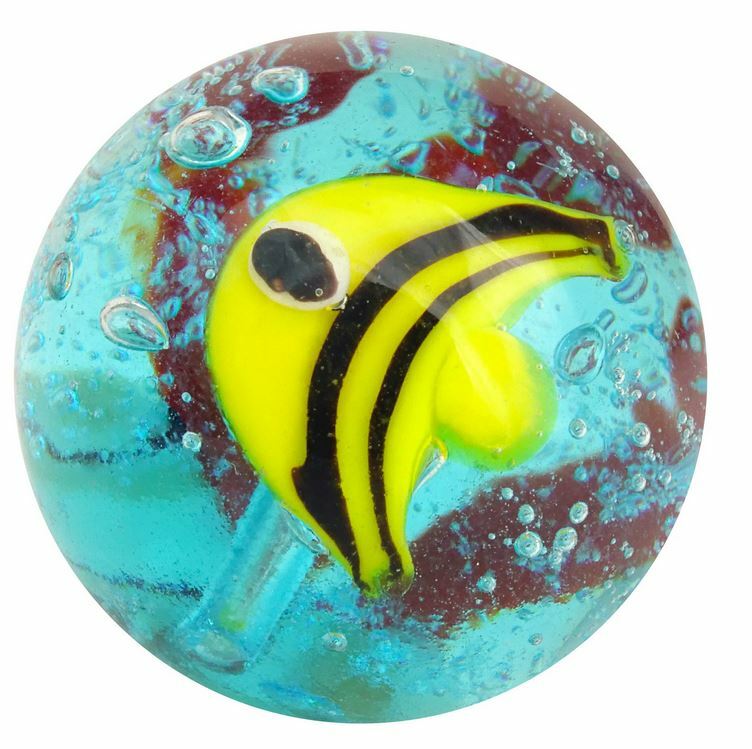 Pk 3 Aquarius 22mm Handmade Art Glass Marbles 7/8th” Angelfish Jellyfish Turtle