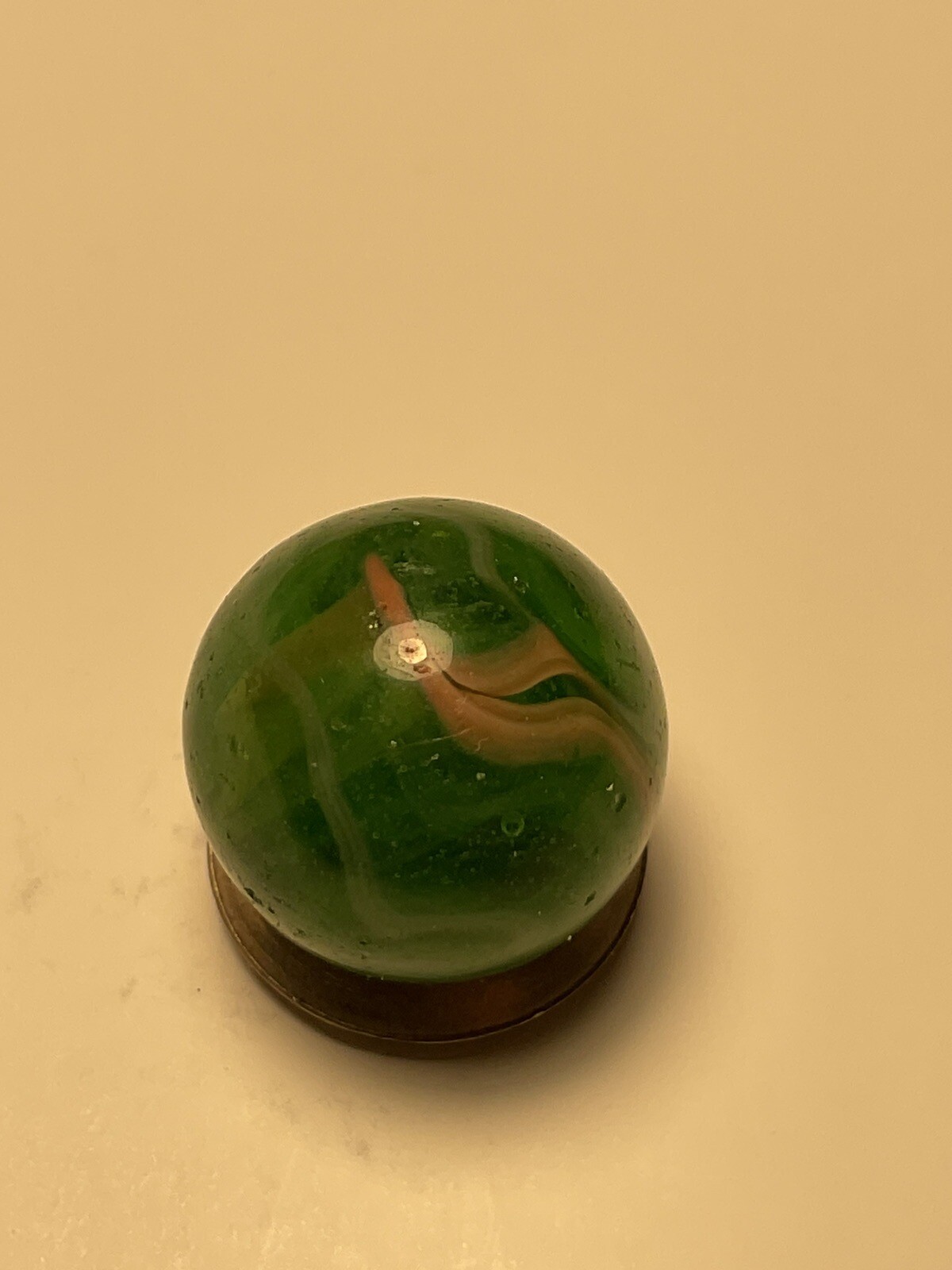 A Vintage Alley Agate Company “ Coral Marble On A Transparent Green. .57” In NM