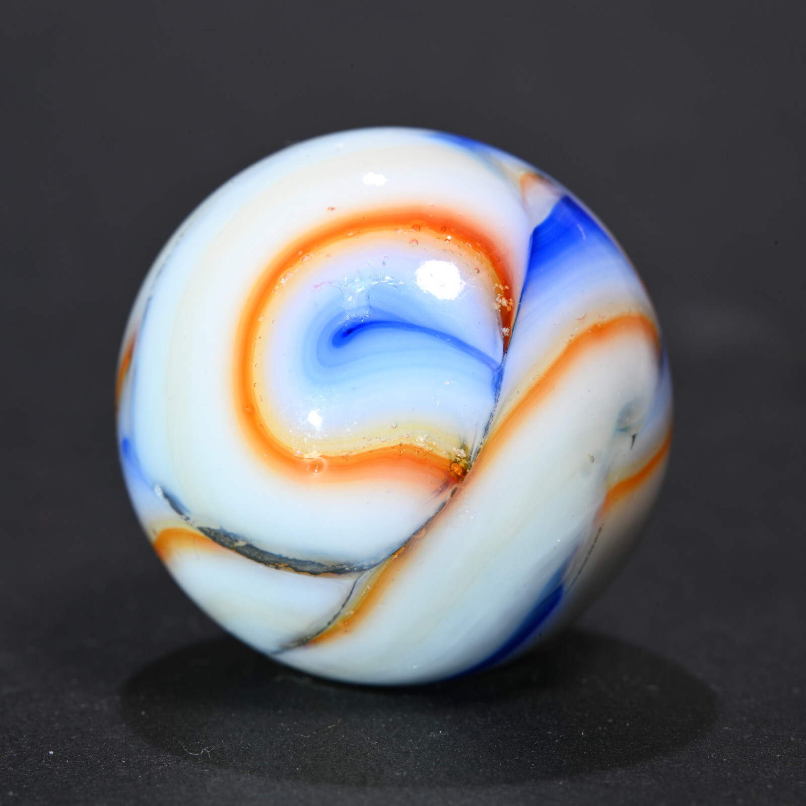 Large Veiligglas Opaque Vintage Marble Abstract Orange Blue 1950’s 23.2mm 29/32