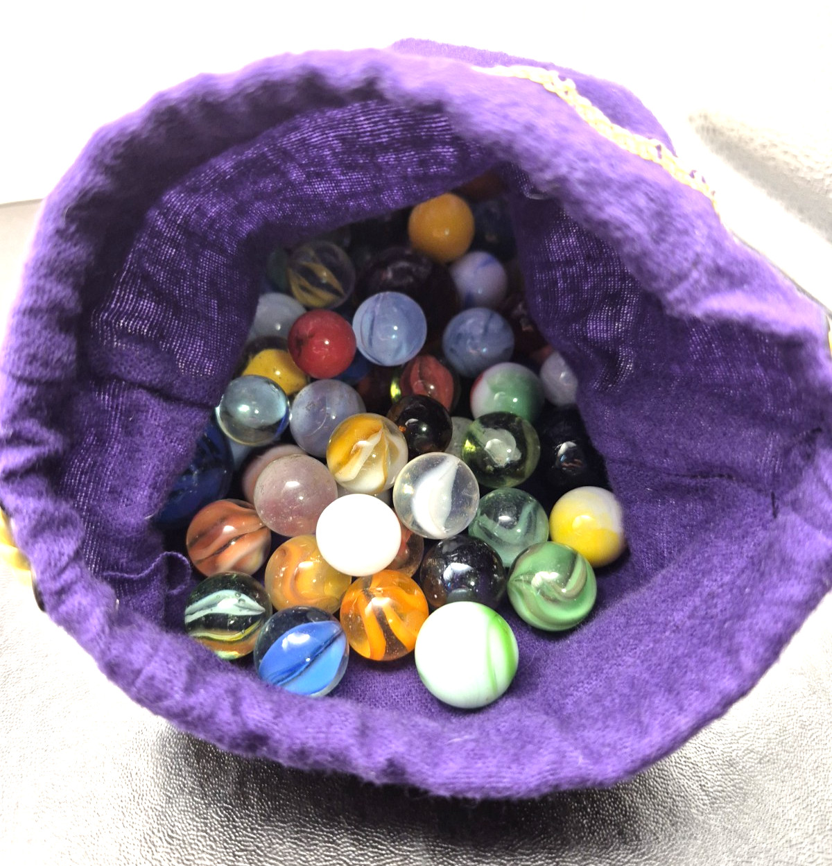 Assorted Glass Marble Lot 100 Glass Marbles In Crown Royal Cloth Bag Various #1