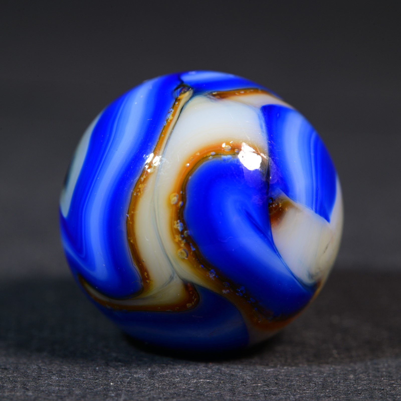 Veiligglas Opaque Vintage Marble 1960’s Crystal Orange & Cobalt 16.1mm 5/8”