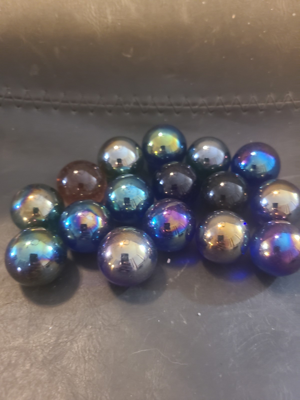 Lot of 15 Iridescent Glass Marbles Metallic Shades Of Dark Blue Purple Silver