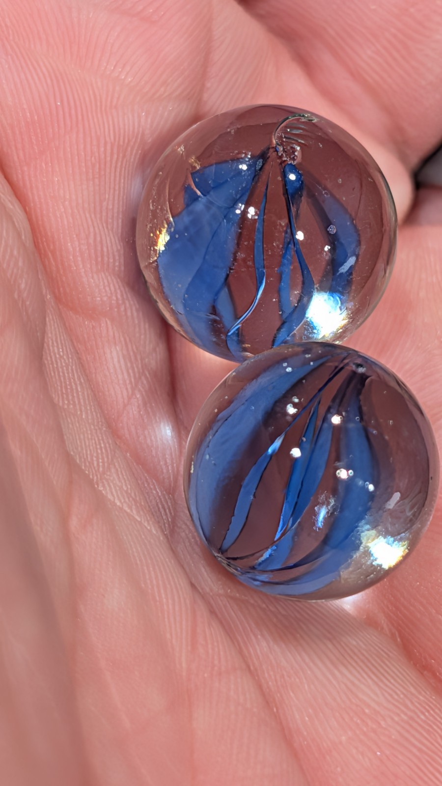 Lot Of 3 Vintage Imperial 8 Vein Blue Cats Eye Marbles .63″
