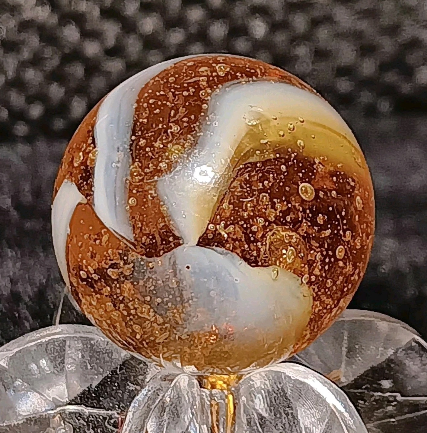 Peltier Glass Transparent Rainbo Marble. 5/8 Mint. Beautiful Bubbly Example..