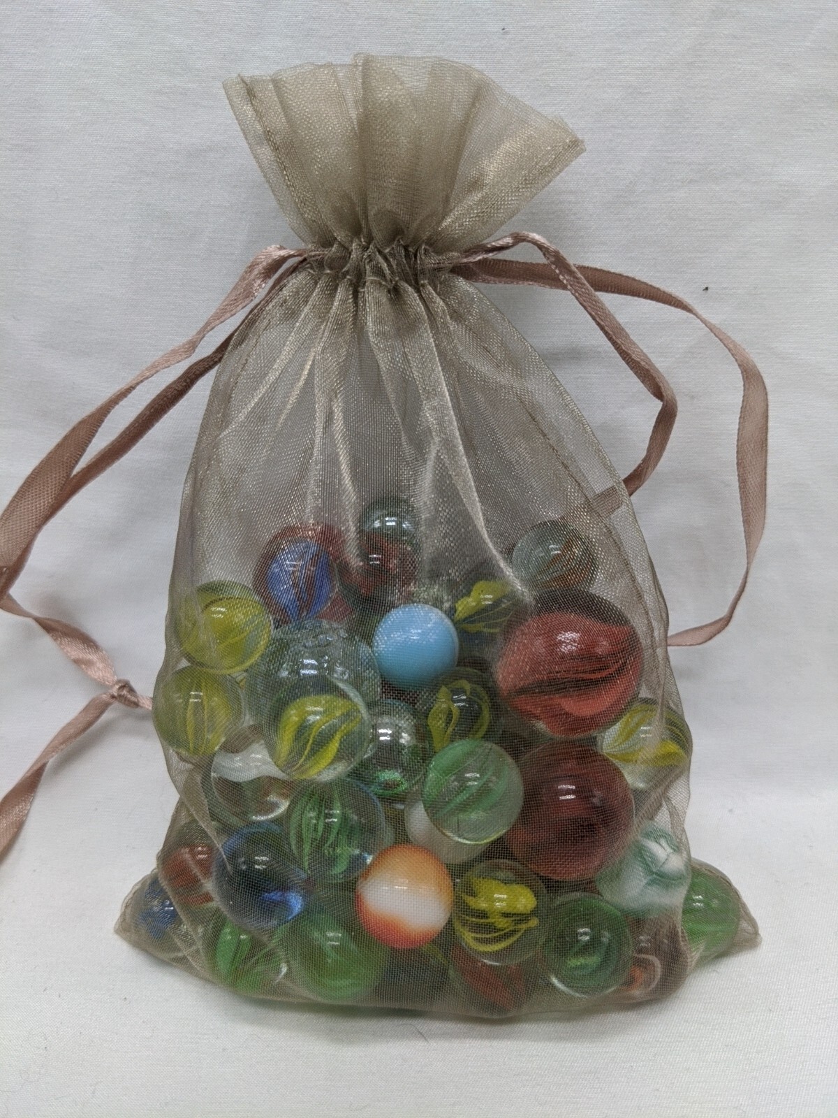 Bag Of (73) Glass Clear Swirl Colored Marbles
