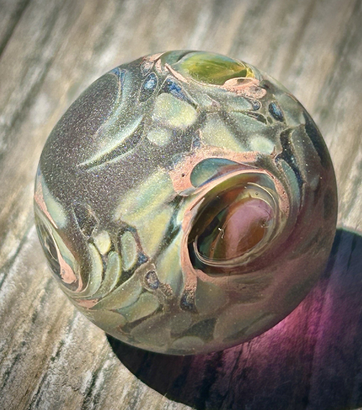 Hand Blown Sand Blasted Frosted Marble Boro Glass Art portal windows planet
