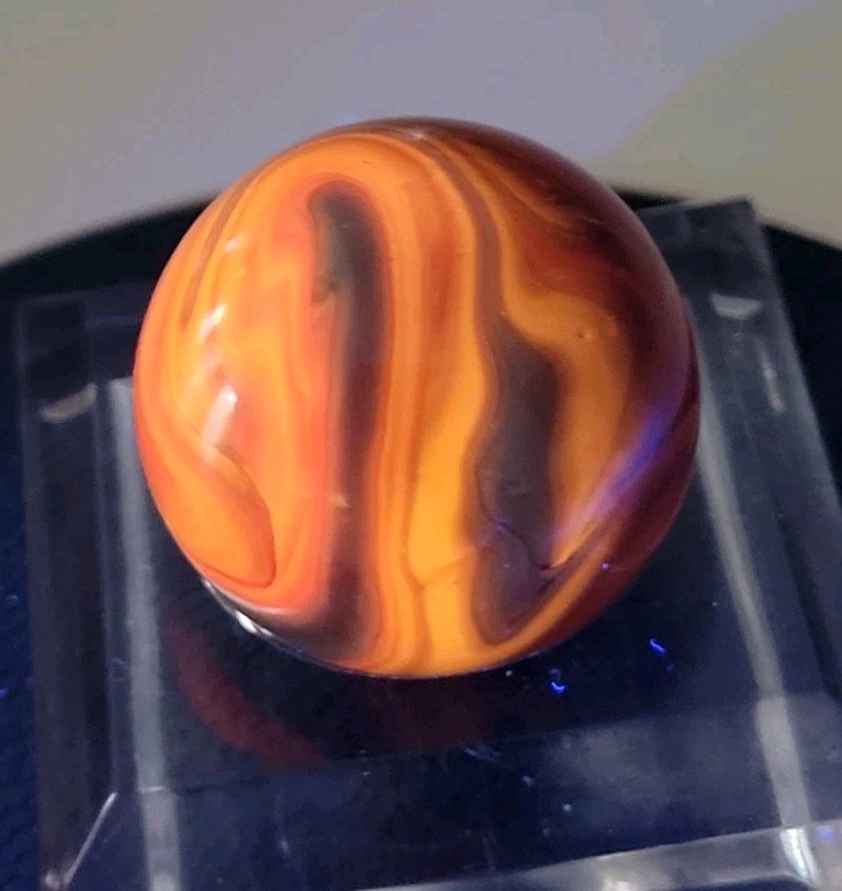 Vintage CAC Christensen Agate Flame Swirl Jumbo Shooter Marble .96″ RARE UV GLOW