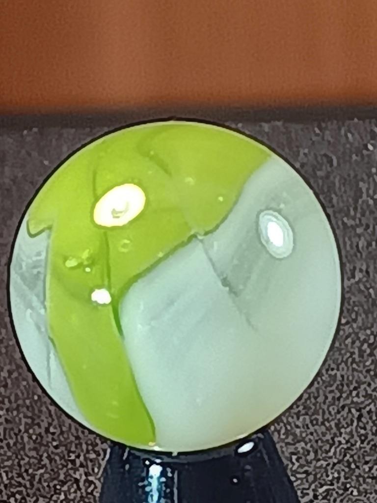 5/8″ Vitro Grinch Green Ice White on Clear Patch Swirl NM Serious Marble B63