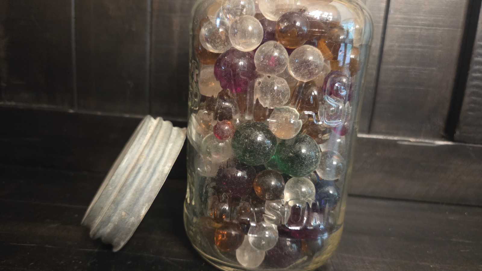 2 lbs Of Vintage Marbles In Atlas Jar Mixed Size & Color