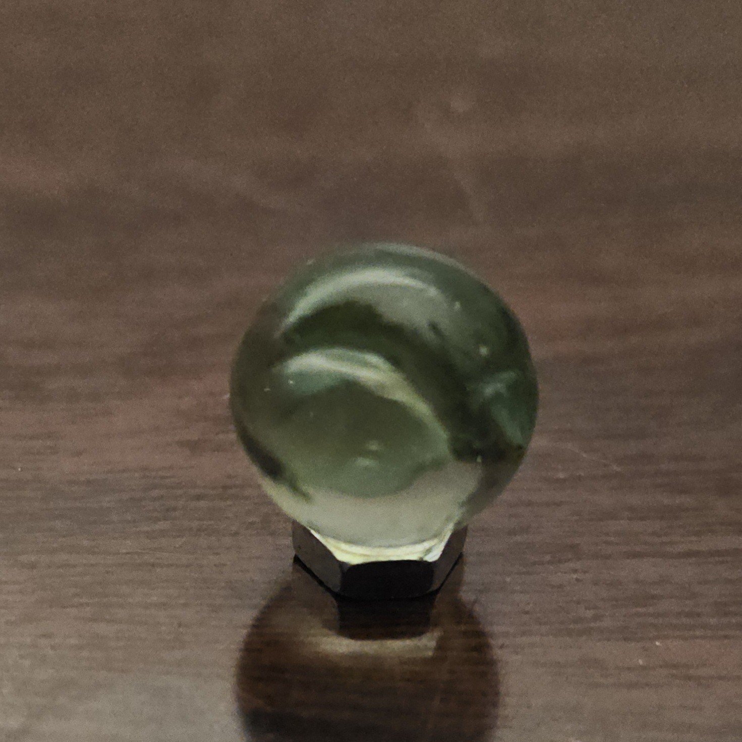 Vintage Vacor Green Spaghetti Ribbon .593″ Glass Marble w Huge Cold Roll Gash