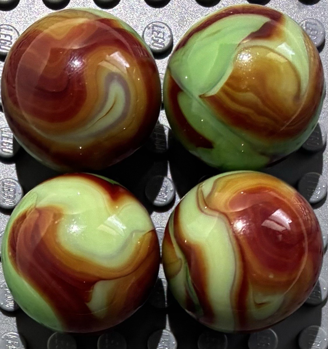 Vintage RARE Christensen Agate Red Flame Green Glass Shooter 7/8” Marble X 4