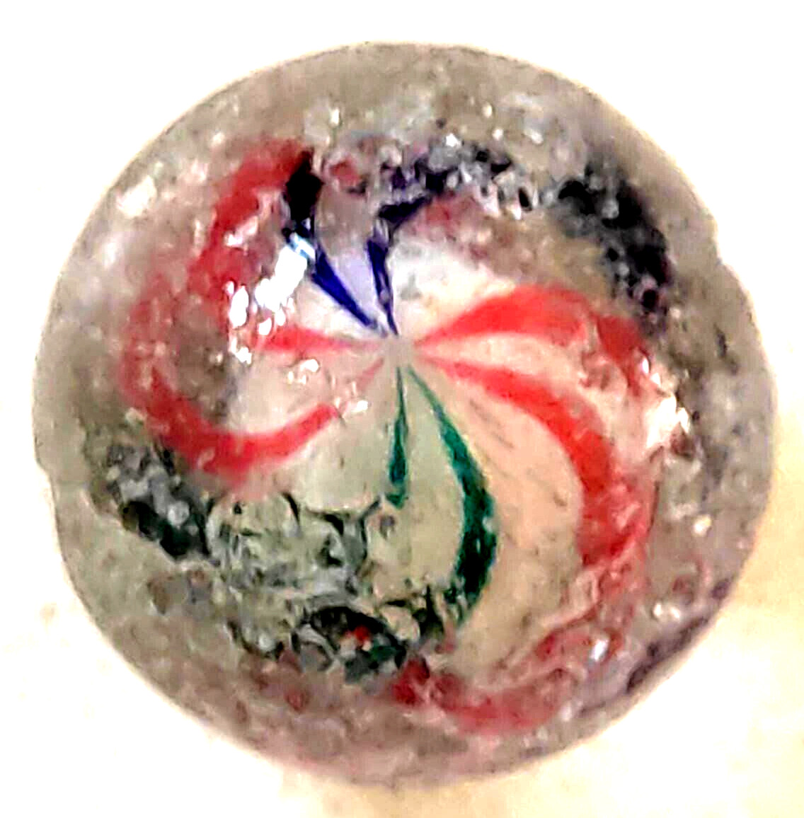 TOY MARBLE 1.1” marble trilevel ,solid core, 4 panel ribbon swirl, requ ground