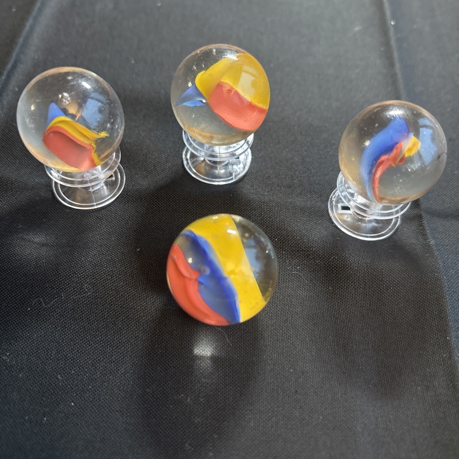 VTG 4 Large 1 ” Cats Eye Shooter Marble Aqua With Red Yellow Blue Tri Color