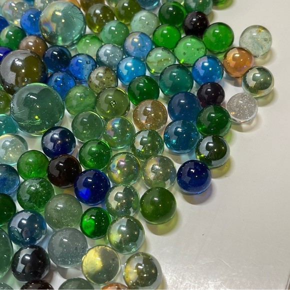 180+ Vintage Glass Marbles Clear Green Blue Mixed Lot Yellow Orange Red Pink