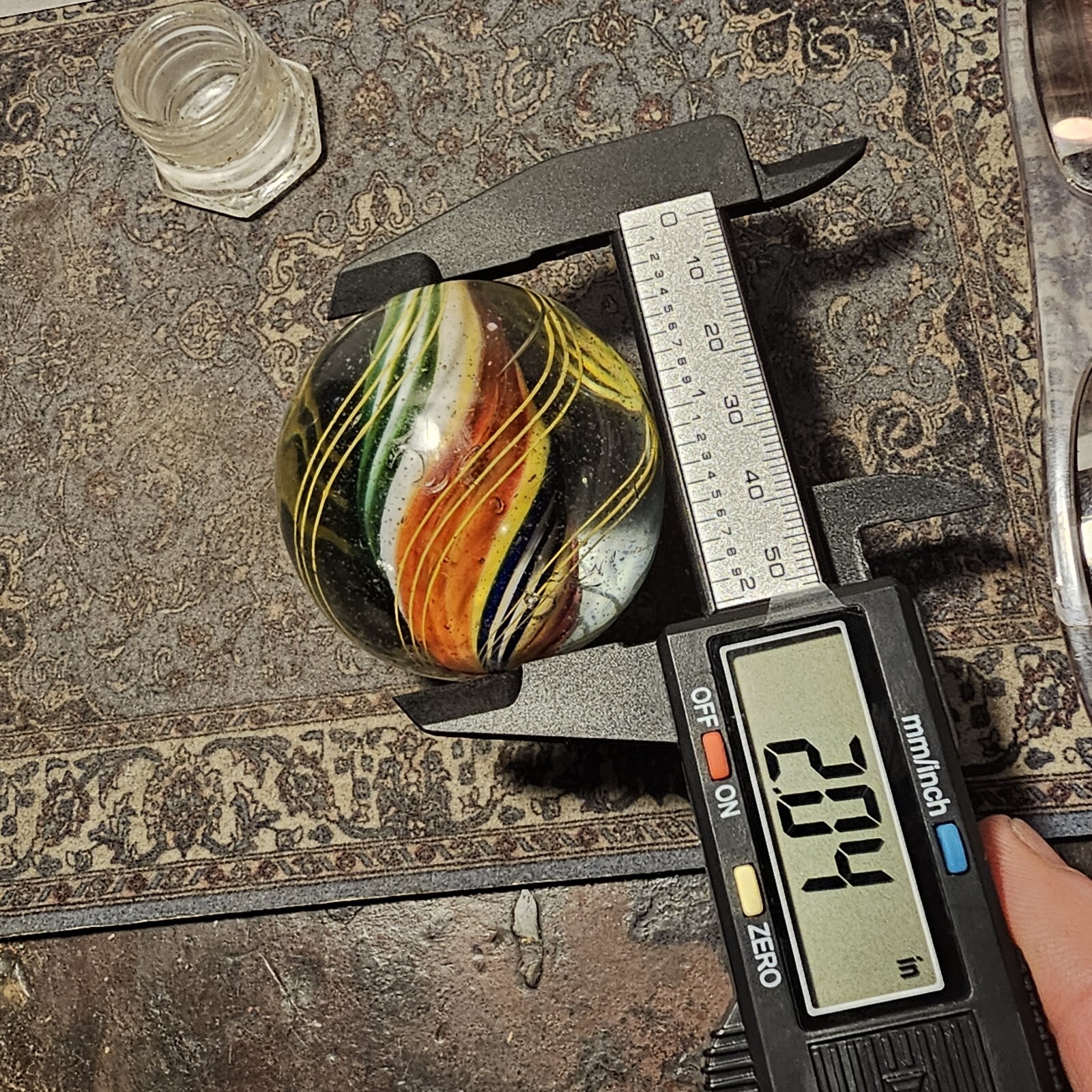 LARGE EARLY GERMAN CAGED SOLID CORE SWIRL MARBLE 2.04 CLEAN